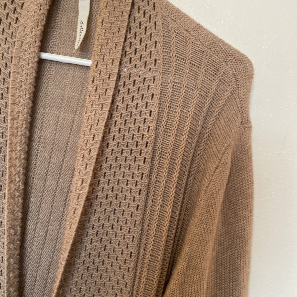 NY Collection camel cotton blend open mixed chunky knit cardigan sweater… - Picture 2 of 10